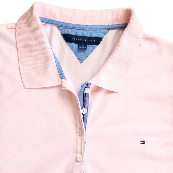 Tommy Hilfiger Women’s Polo Shirt Size L Pink Short Sleeve - Picture 3 of 11